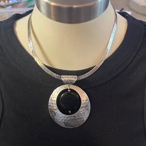 Elegant Silver and Black Pendant Necklace